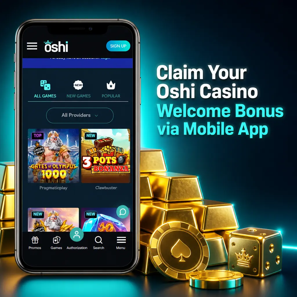 Oshi Casino mobile app on Android device showing welcome bonus claim process in the cashier section