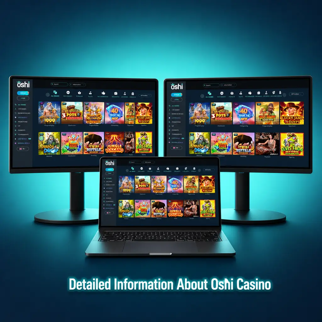 Oshi Casino platform showing sports betting, live casino games, mobile app, and SSL security features for Canadian players
