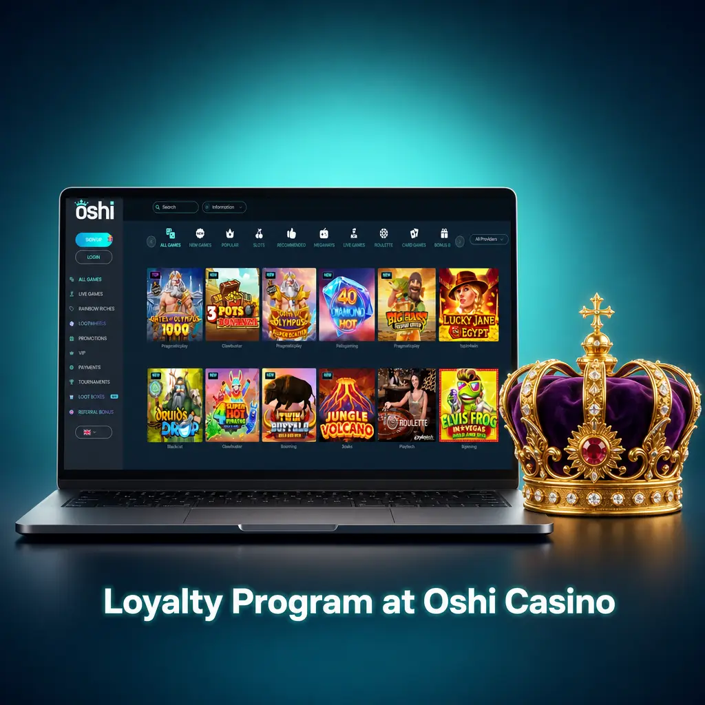 Oshi Casino loyalty program tier chart showing Bronze to Diamond levels with point requirements and rewards