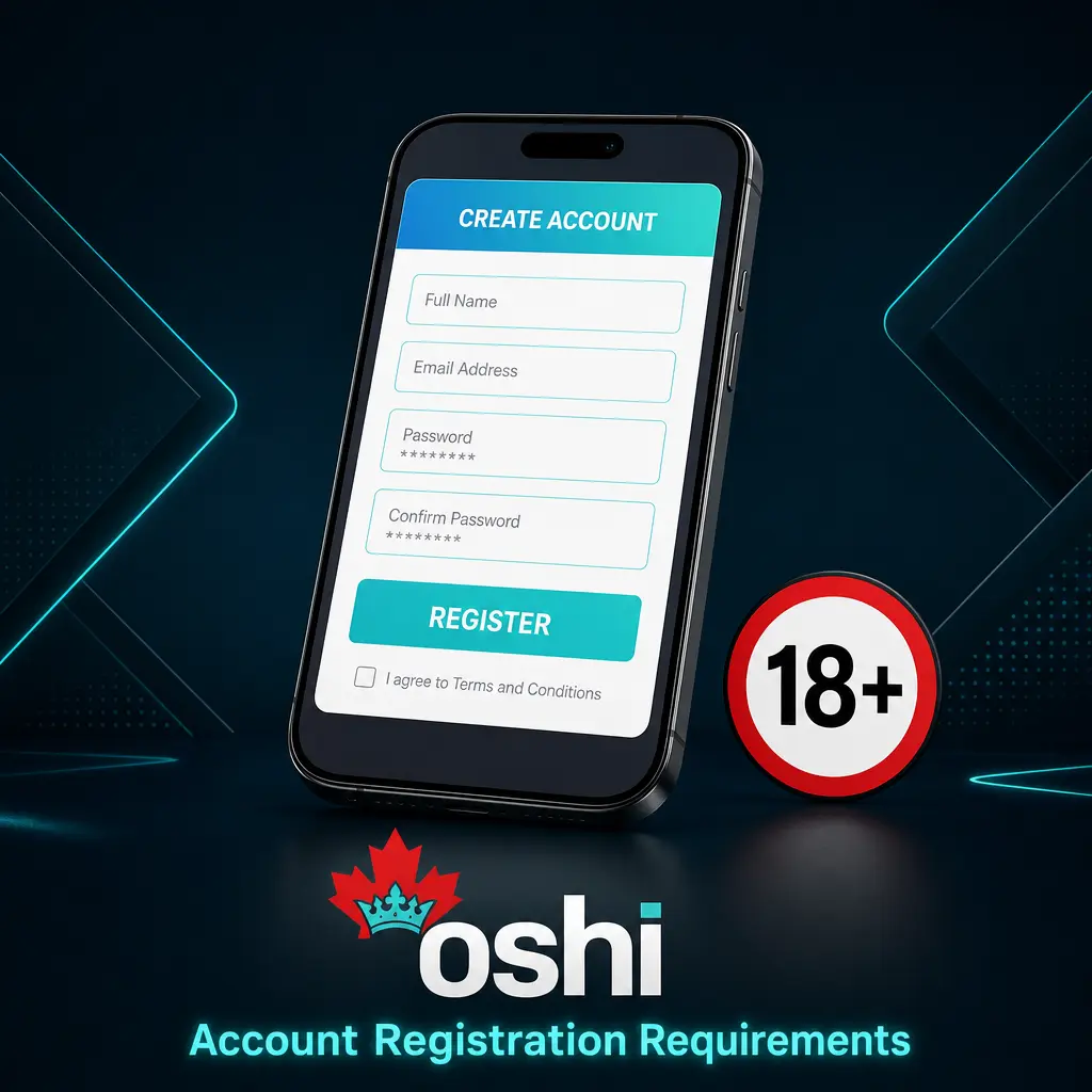Canadian player reviewing Oshi Casino account registration requirements including age verification and personal information criteria