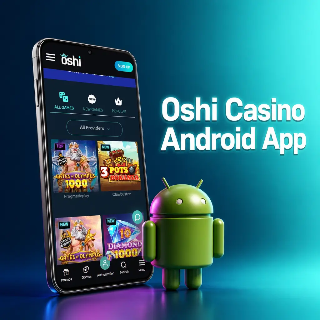 Oshi Casino Android app download screen showing mobile casino access with APK installation option for betting and games