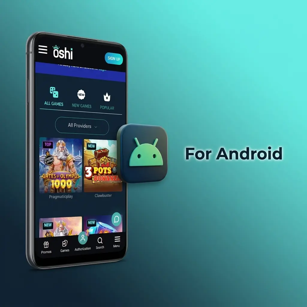 Oshi Casino Android app APK download and installation steps on a smartphone running Android 5.0 or higher