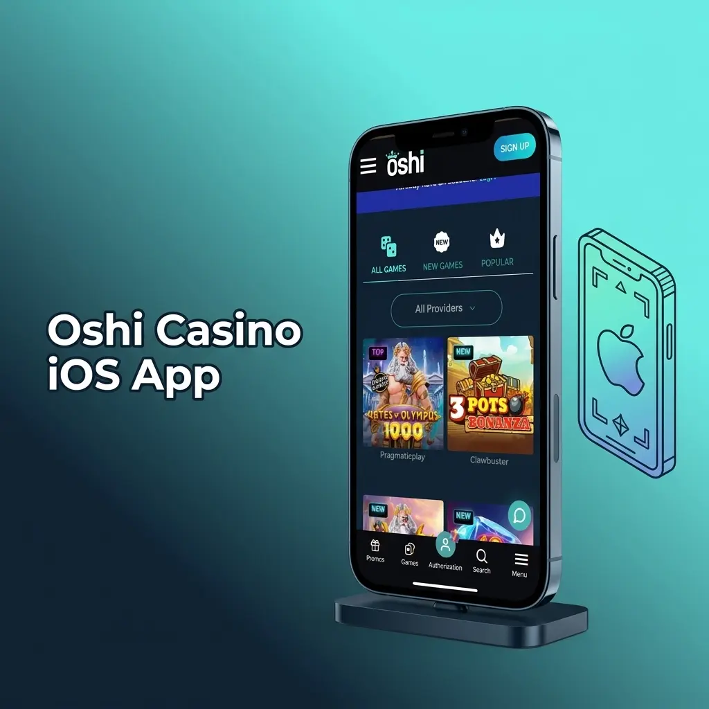 Oshi Casino iOS app interface displayed on iPhone and iPad showing casino games and sports betting features