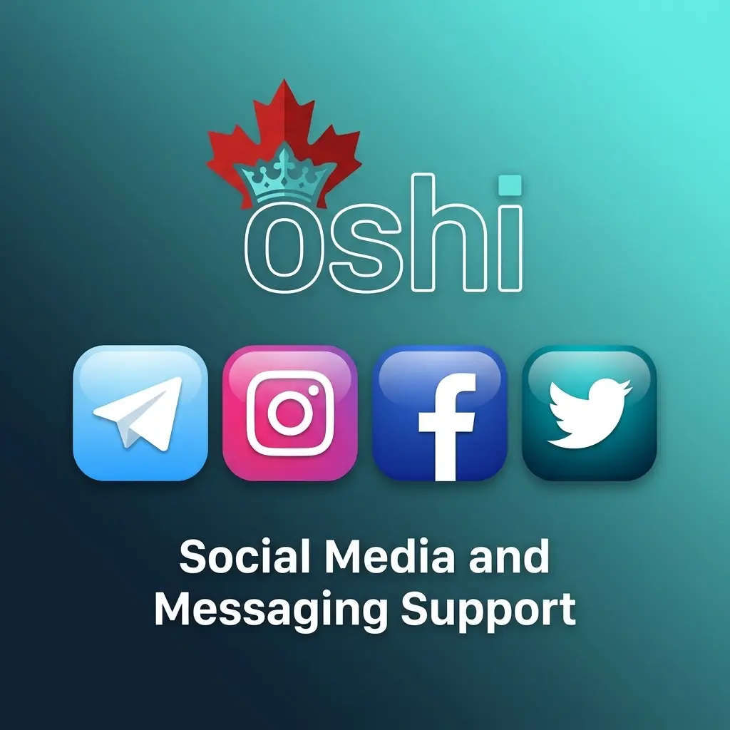 Oshi Casino social media and messaging support channels including Telegram, Twitter X, and Facebook Messenger