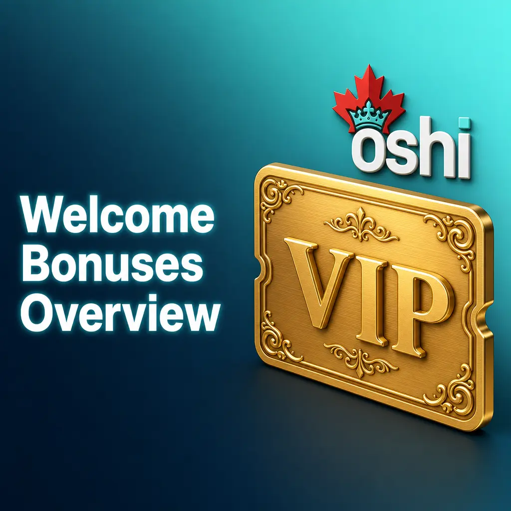 Oshi Casino welcome bonus table showing 4 deposit offers up to CAD 1,000 each with free spins and 40x wagering