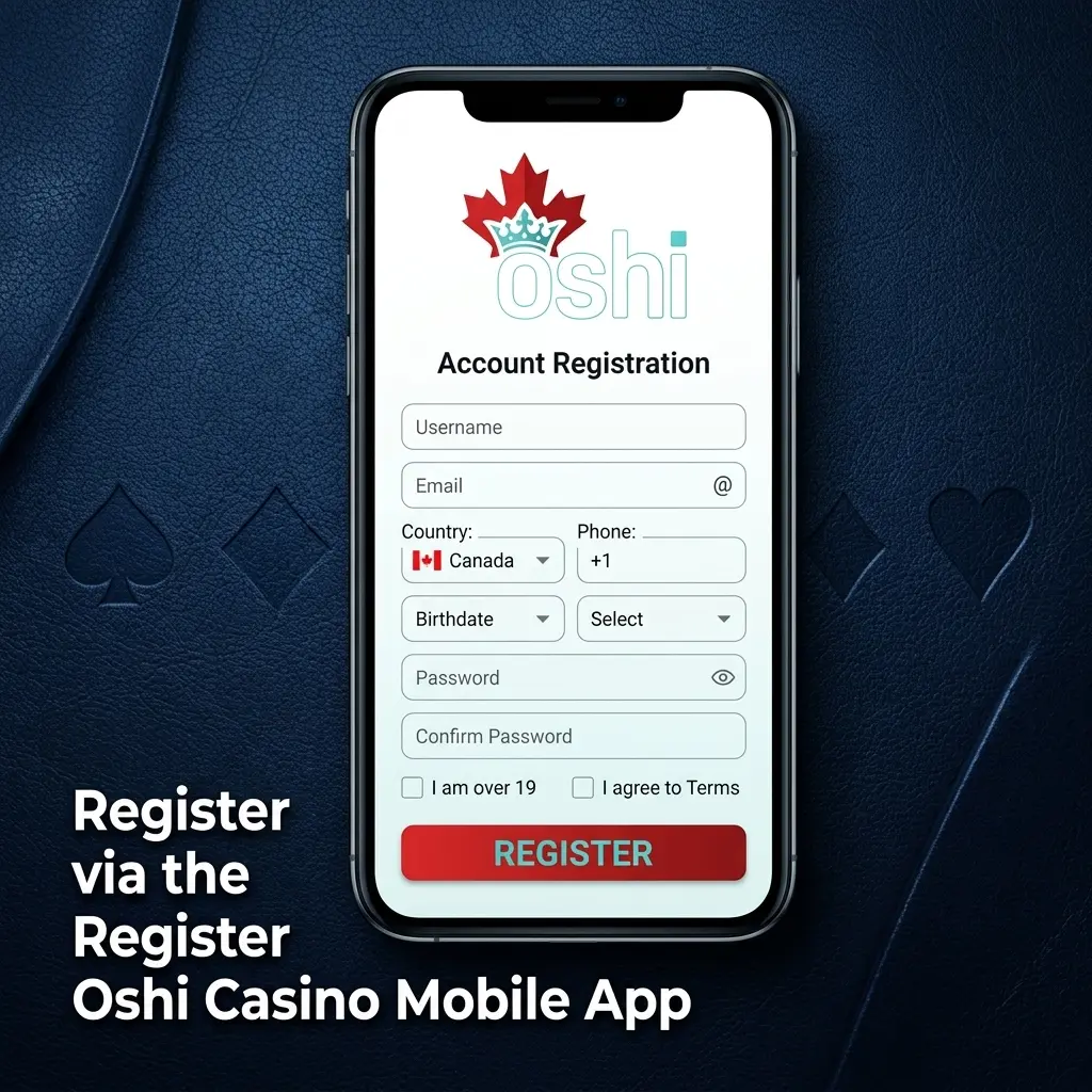 Oshi Casino mobile app registration steps on iOS and Android for creating a new account via email, phone, or social media