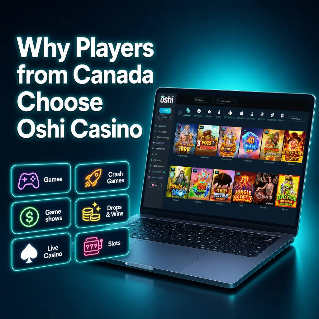 Canadian players at Oshi Casino enjoying CAD accounts, Interac payments, and a CAD 4,000 welcome bonus with free spins